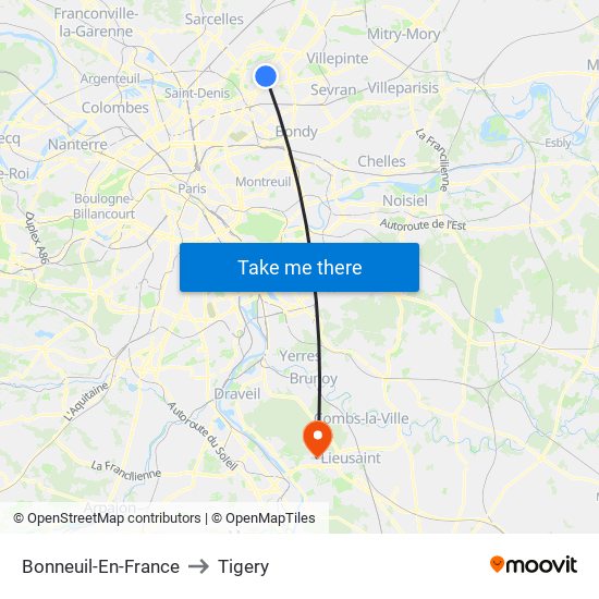 Bonneuil-En-France to Tigery map