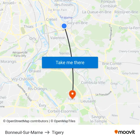Bonneuil-Sur-Marne to Tigery map