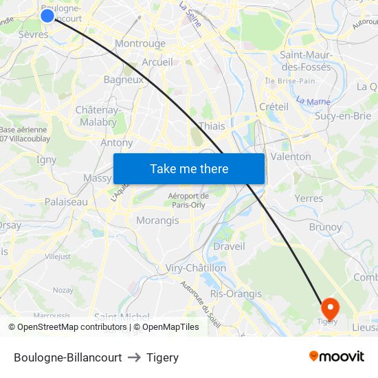 Boulogne-Billancourt to Tigery map
