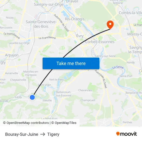 Bouray-Sur-Juine to Tigery map