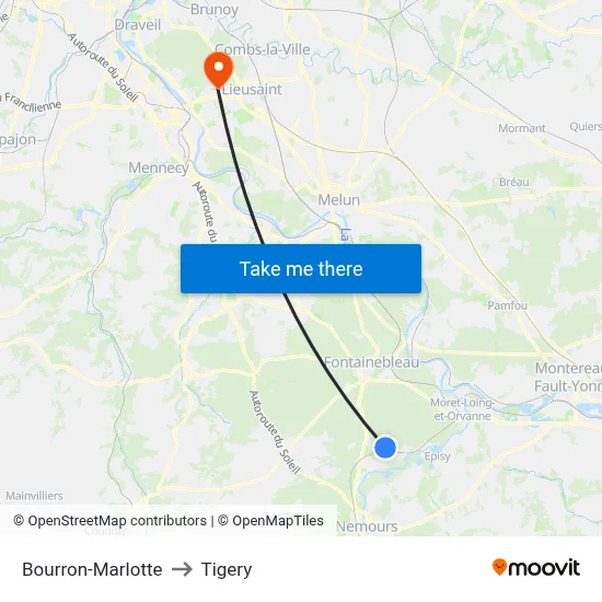 Bourron-Marlotte to Tigery map