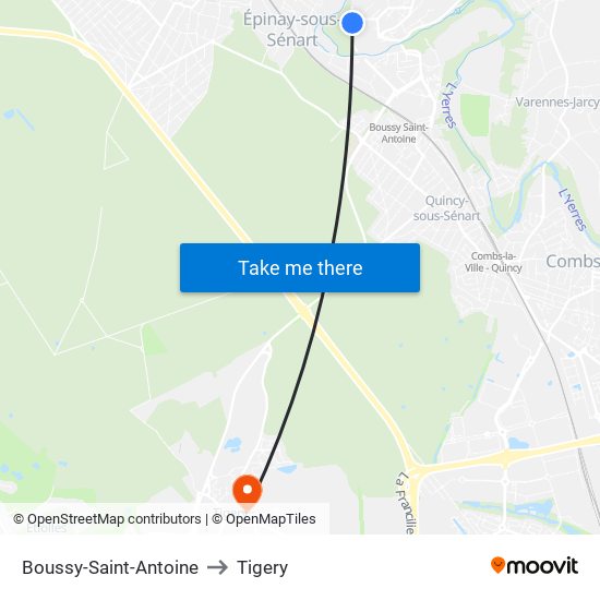 Boussy-Saint-Antoine to Tigery map