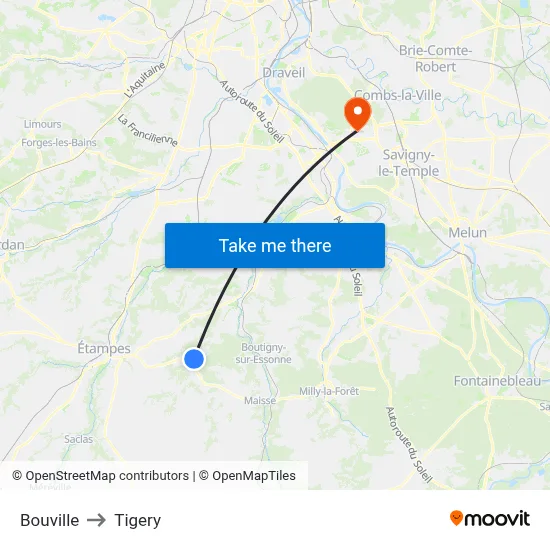 Bouville to Tigery map