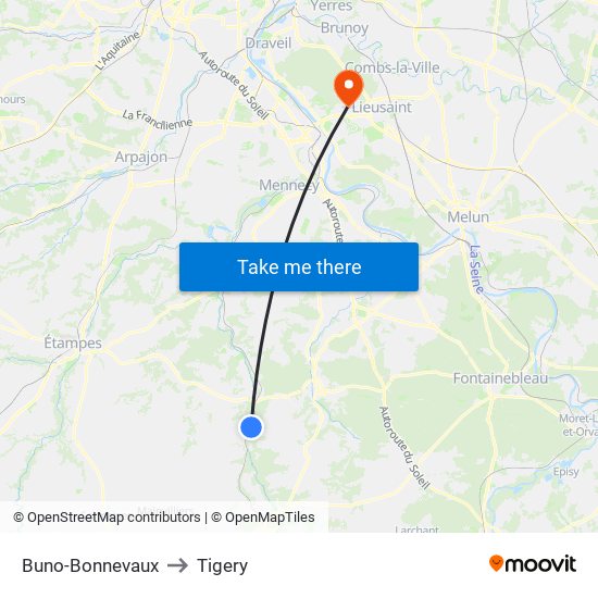Buno-Bonnevaux to Tigery map
