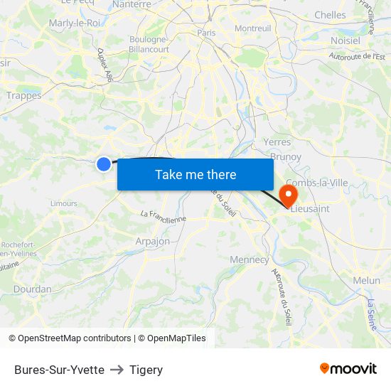 Bures-Sur-Yvette to Tigery map