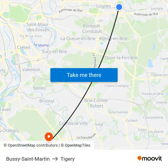 Bussy-Saint-Martin to Tigery map