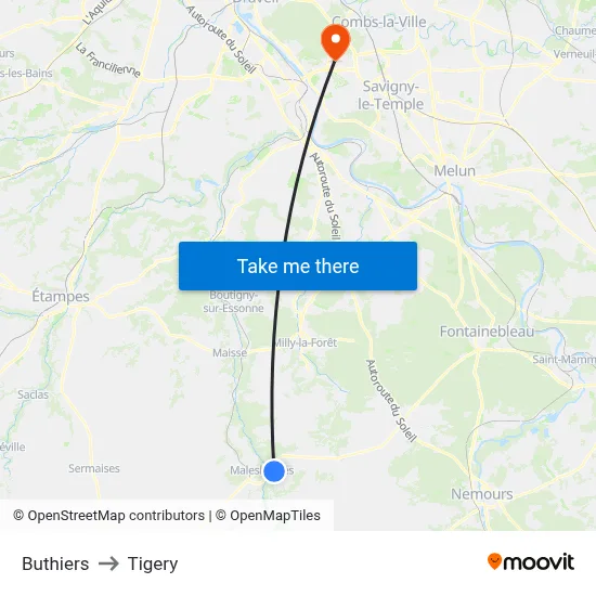 Buthiers to Tigery map