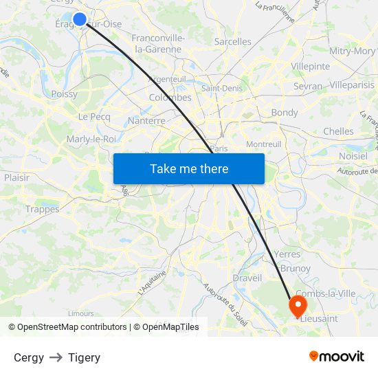 Cergy to Tigery map