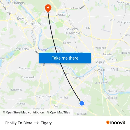 Chailly-En-Biere to Tigery map