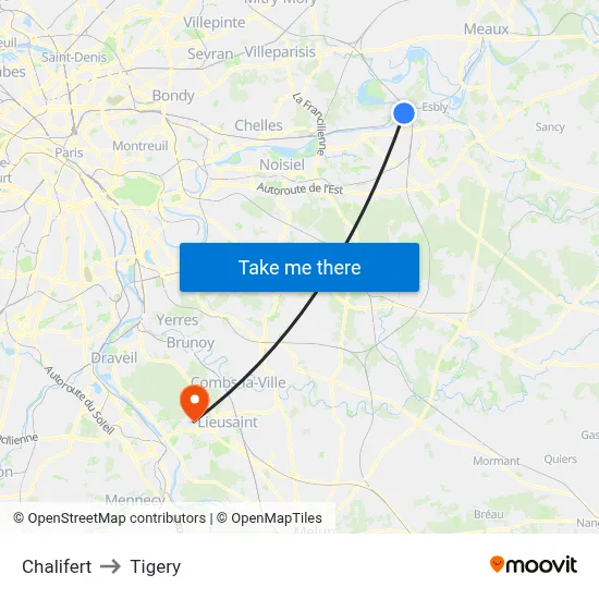Chalifert to Tigery map