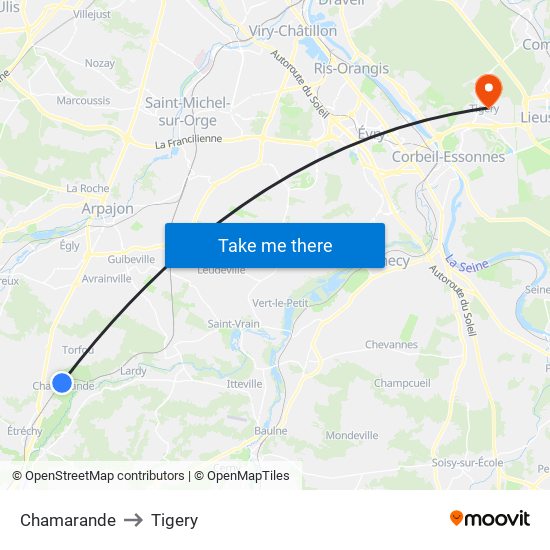 Chamarande to Tigery map