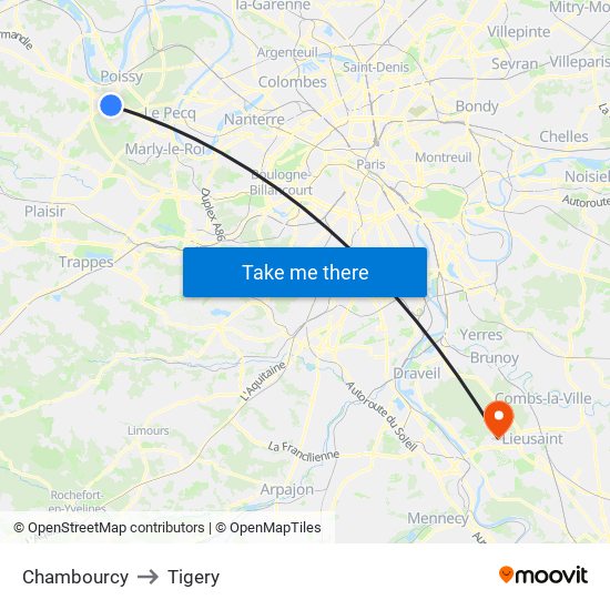 Chambourcy to Tigery map