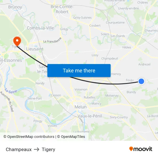 Champeaux to Tigery map