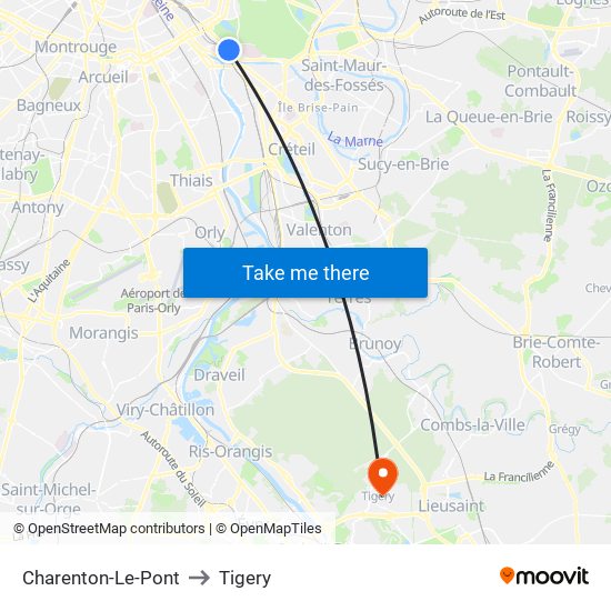 Charenton-Le-Pont to Tigery map