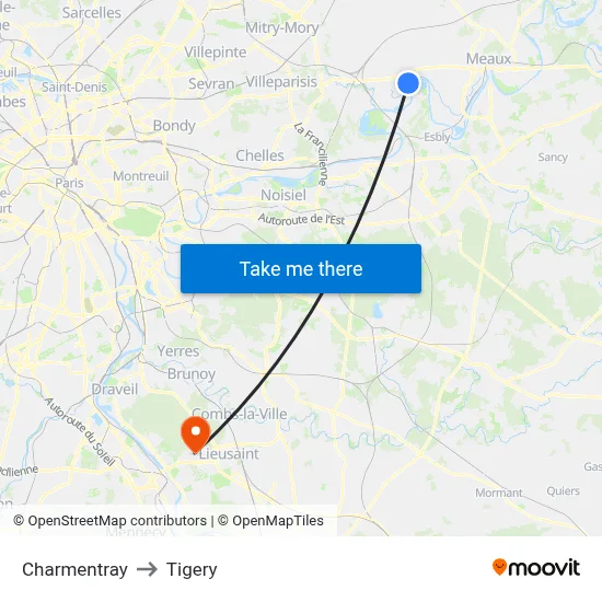 Charmentray to Tigery map
