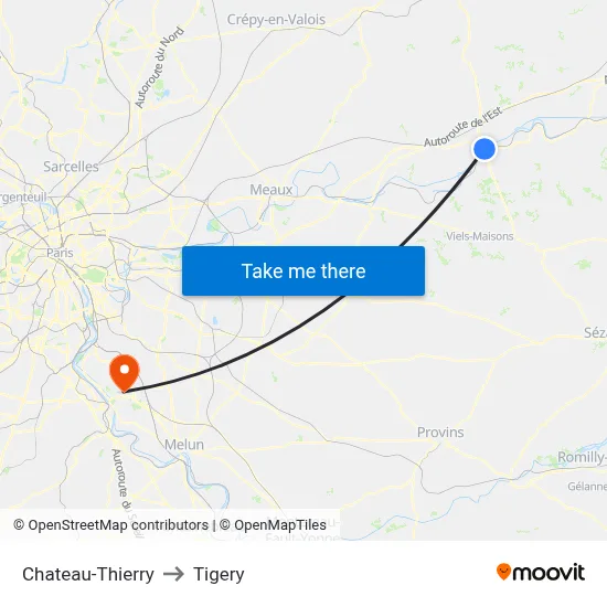 Chateau-Thierry to Tigery map