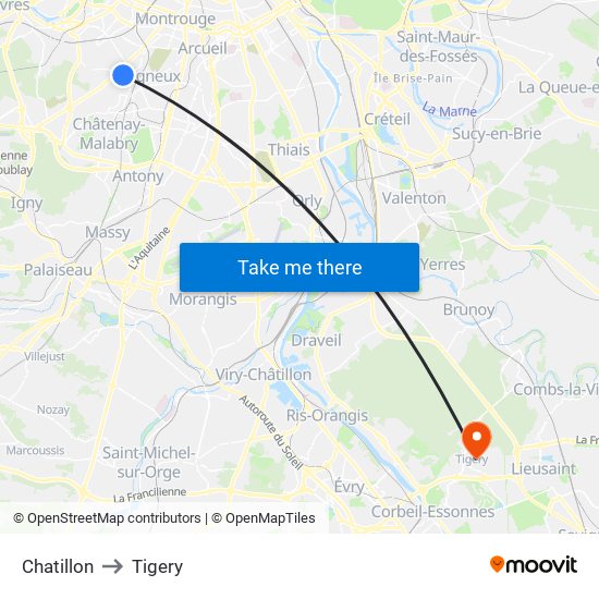 Chatillon to Tigery map