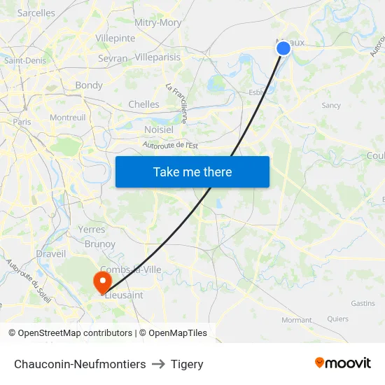 Chauconin-Neufmontiers to Tigery map