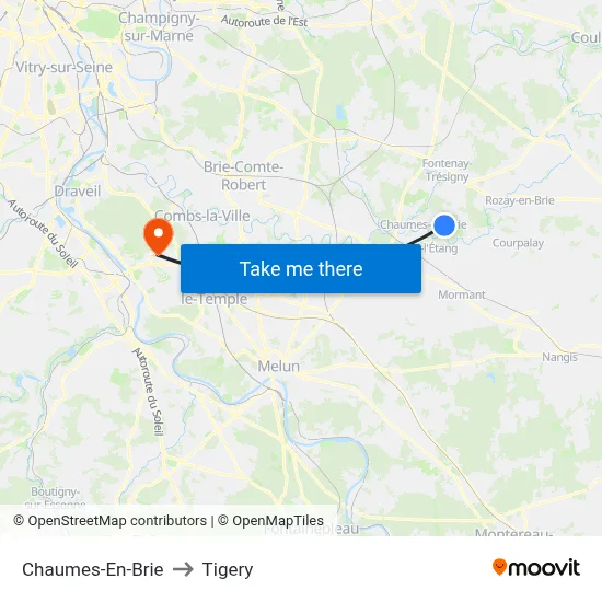 Chaumes-En-Brie to Tigery map