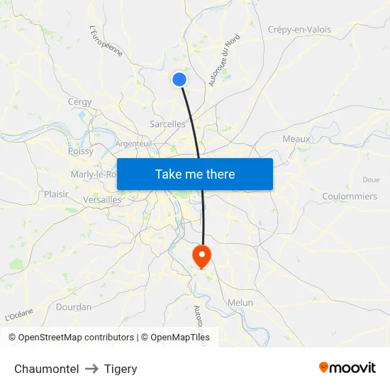 Chaumontel to Tigery map
