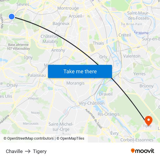 Chaville to Tigery map