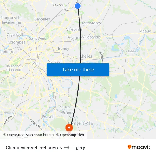 Chennevieres-Les-Louvres to Tigery map