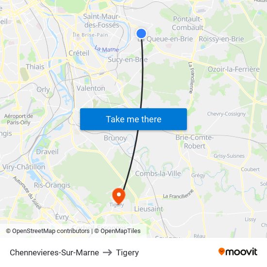 Chennevieres-Sur-Marne to Tigery map