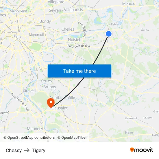 Chessy to Tigery map