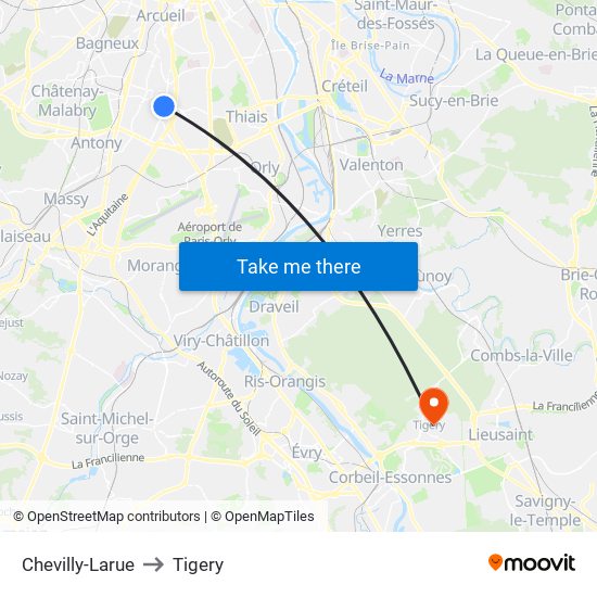 Chevilly-Larue to Tigery map