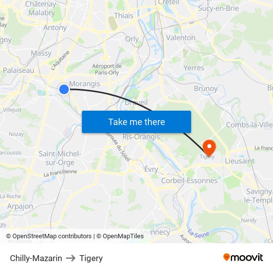 Chilly-Mazarin to Tigery map