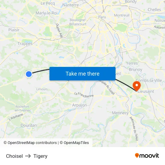 Choisel to Tigery map