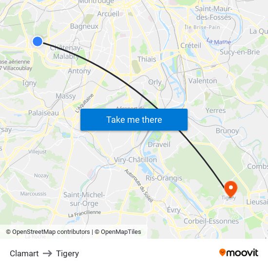 Clamart to Tigery map