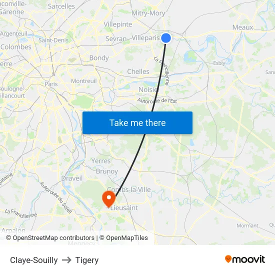 Claye-Souilly to Tigery map