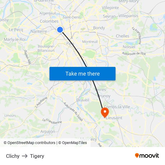 Clichy to Tigery map