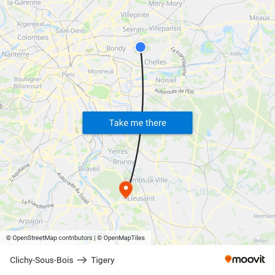Clichy-Sous-Bois to Tigery map