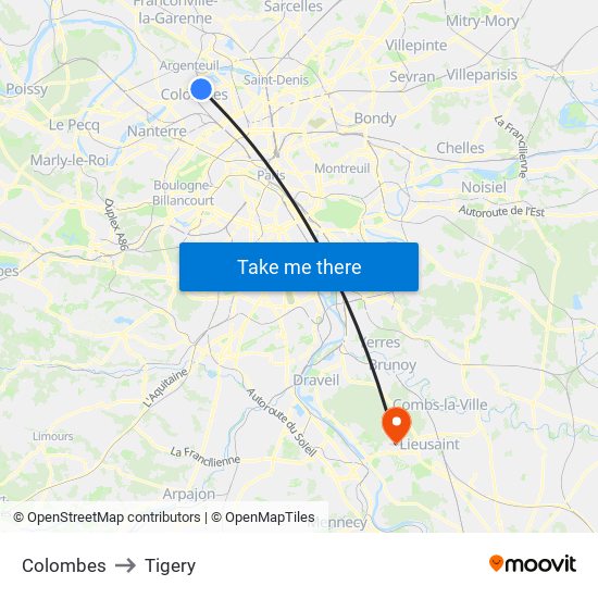 Colombes to Tigery map