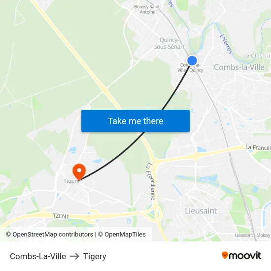 Combs-La-Ville to Tigery map