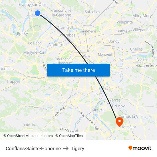 Conflans-Sainte-Honorine to Tigery map