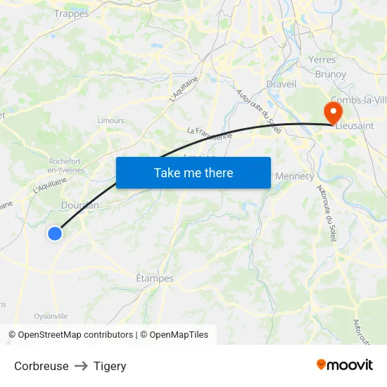 Corbreuse to Tigery map