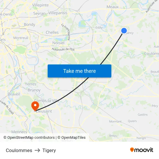 Coulommes to Tigery map
