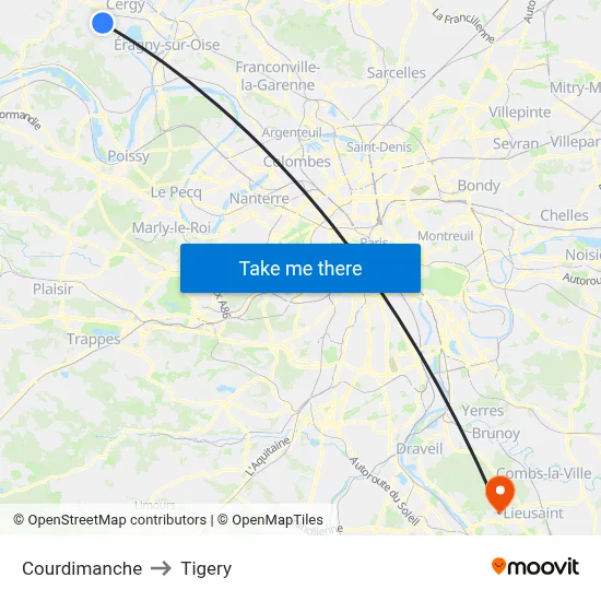 Courdimanche to Tigery map