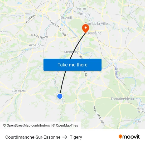 Courdimanche-Sur-Essonne to Tigery map