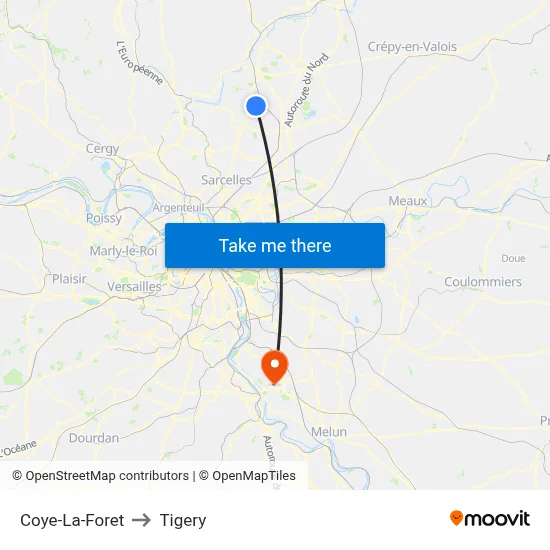 Coye-La-Foret to Tigery map