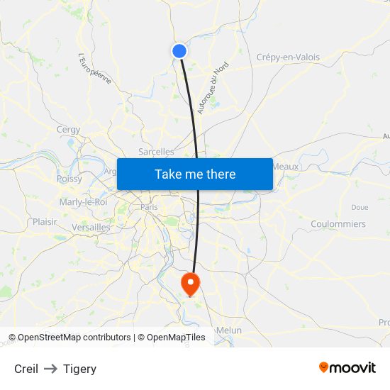 Creil to Tigery map