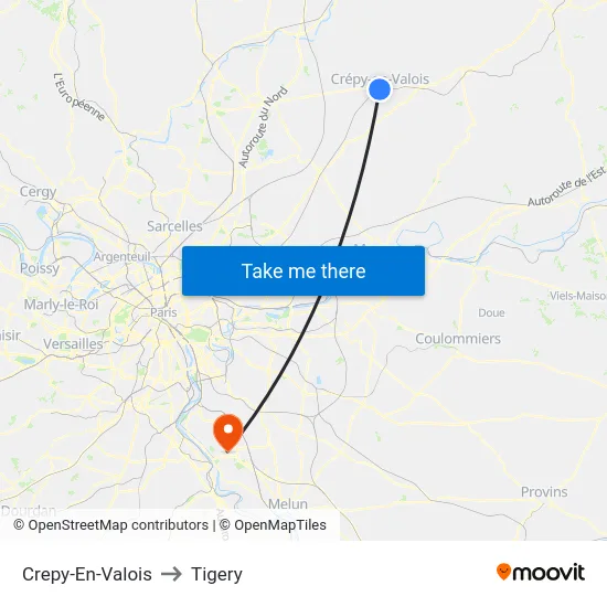 Crepy-En-Valois to Tigery map
