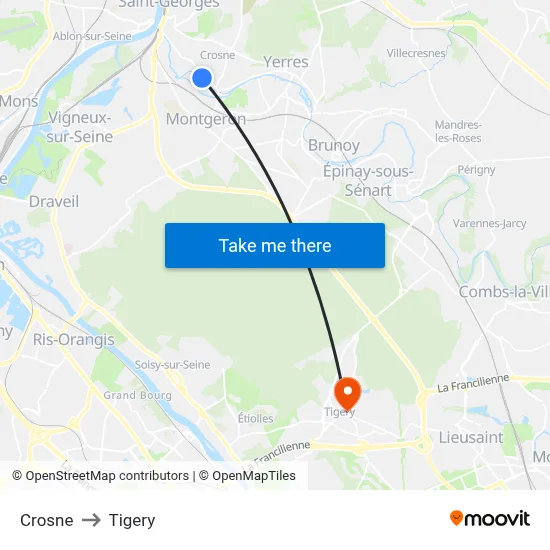 Crosne to Tigery map