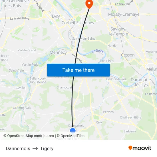 Dannemois to Tigery map