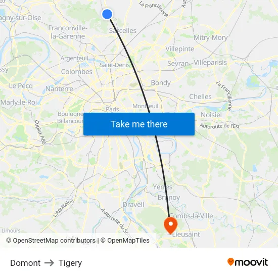 Domont to Tigery map