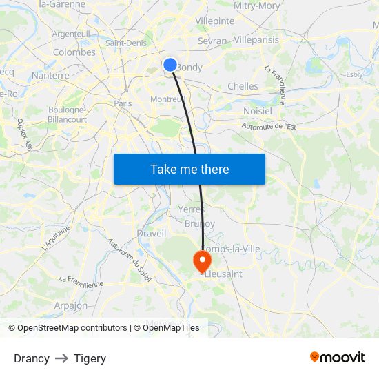Drancy to Tigery map
