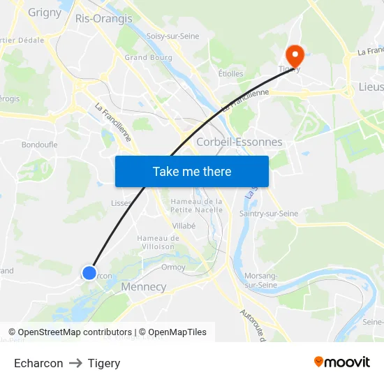 Echarcon to Tigery map